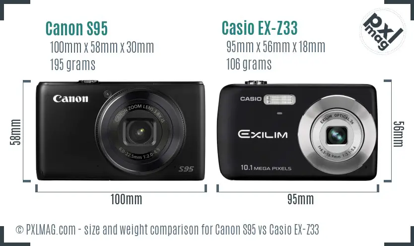 Canon S95 vs Casio EX-Z33 size comparison