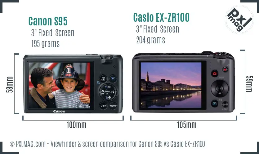 Canon S95 vs Casio EX-ZR100 Screen and Viewfinder comparison