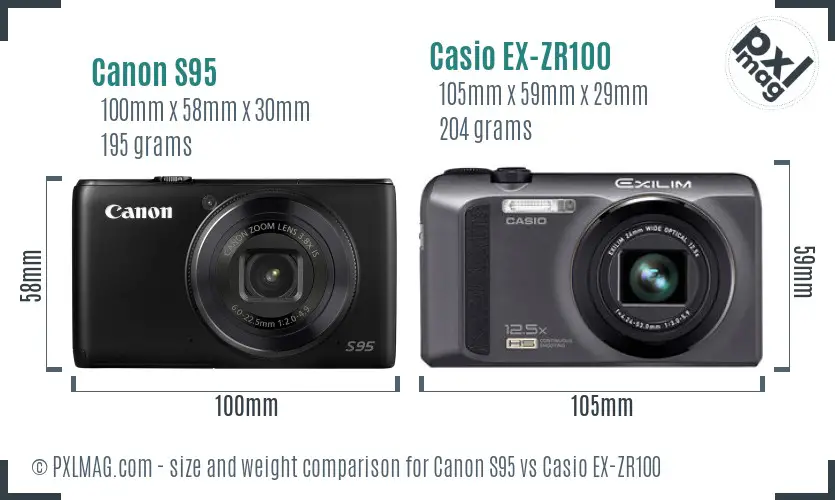 Canon S95 vs Casio EX-ZR100 size comparison