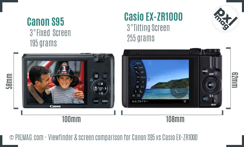 Canon S95 vs Casio EX-ZR1000 Screen and Viewfinder comparison