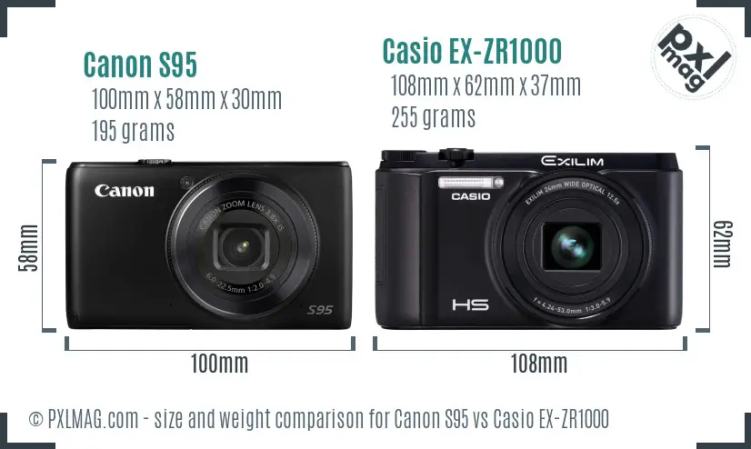 Canon S95 vs Casio EX-ZR1000 size comparison