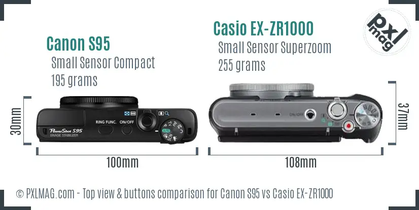 Canon S95 vs Casio EX-ZR1000 top view buttons comparison