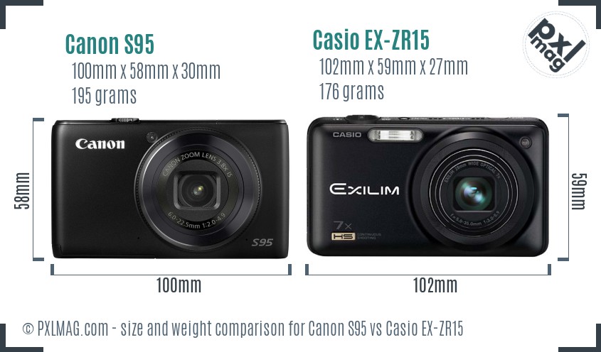 Canon S95 vs Casio EX-ZR15 size comparison