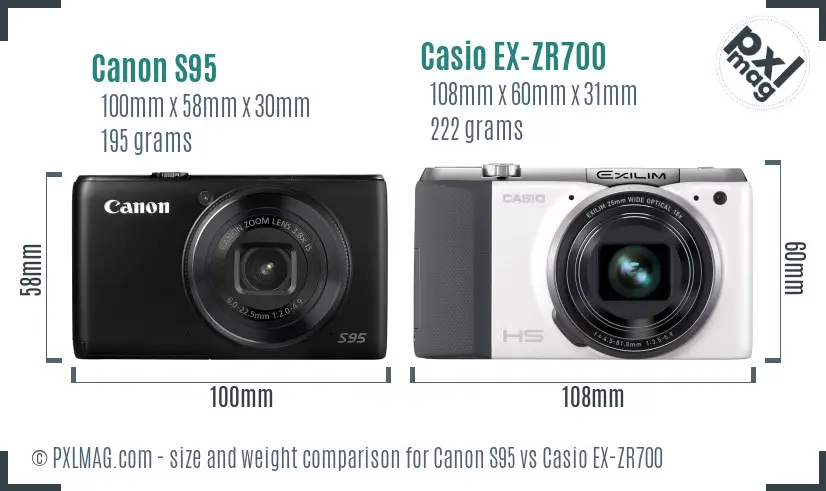 Canon S95 vs Casio EX-ZR700 size comparison