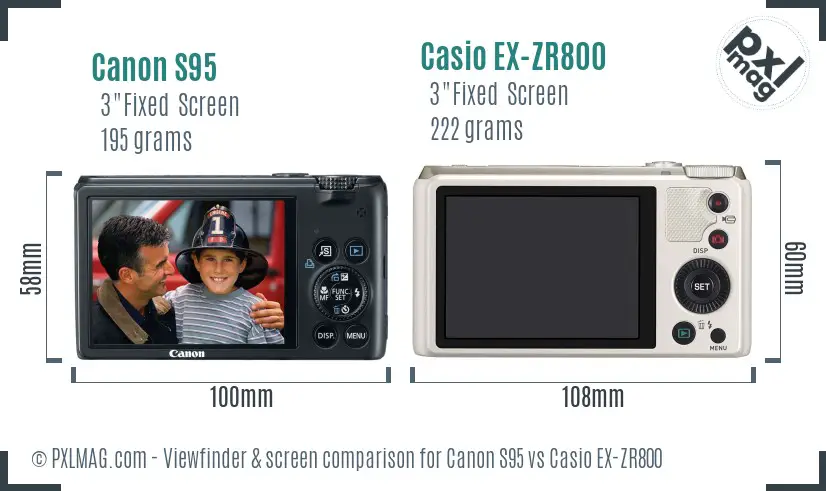 Canon S95 vs Casio EX-ZR800 Screen and Viewfinder comparison