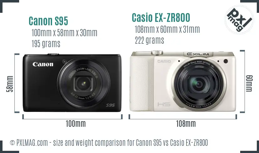 Canon S95 vs Casio EX-ZR800 size comparison