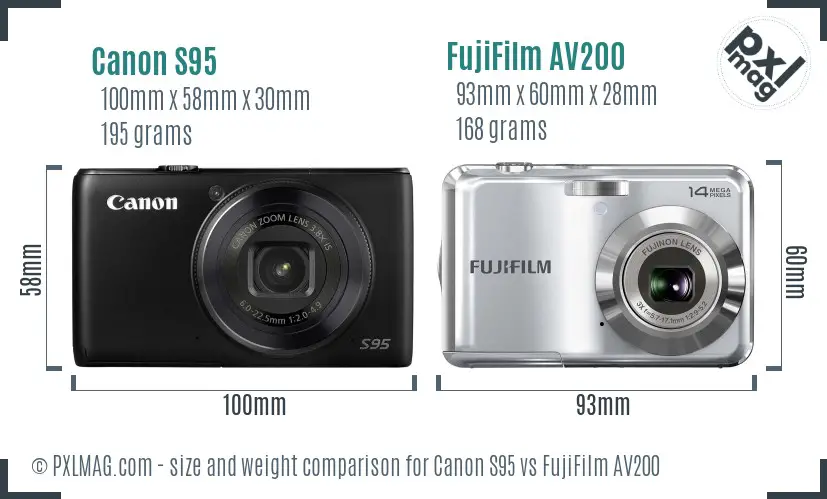 Canon S95 vs FujiFilm AV200 size comparison