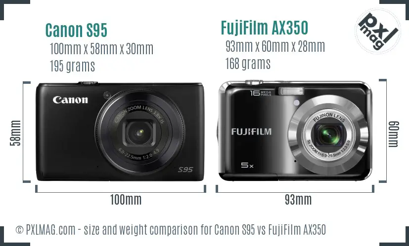 Canon S95 vs FujiFilm AX350 size comparison