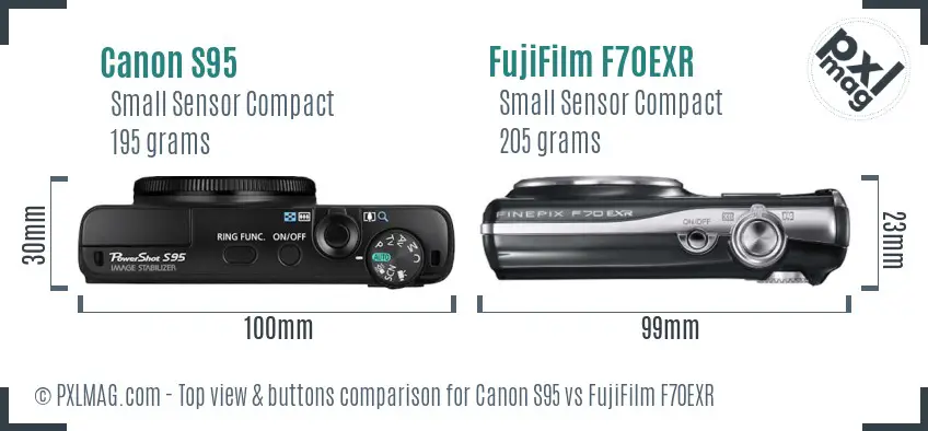 Canon S95 vs FujiFilm F70EXR top view buttons comparison