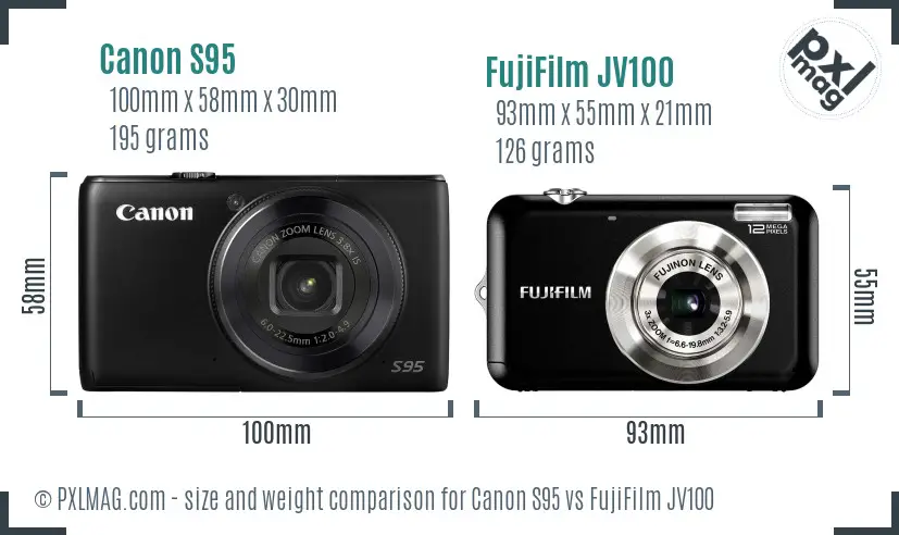 Canon S95 vs FujiFilm JV100 size comparison