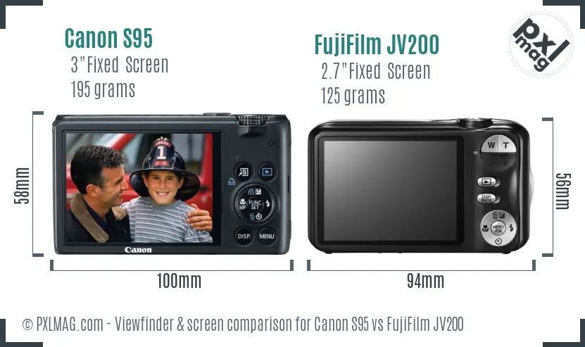 Canon S95 vs FujiFilm JV200 Screen and Viewfinder comparison