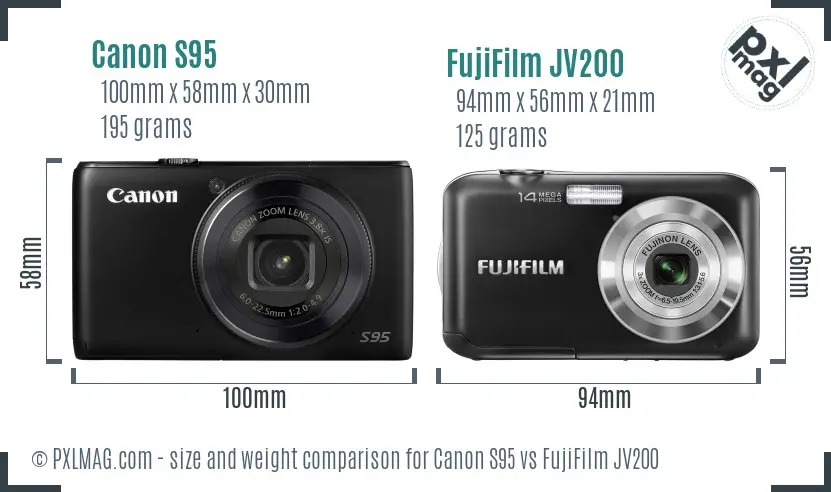 Canon S95 vs FujiFilm JV200 size comparison