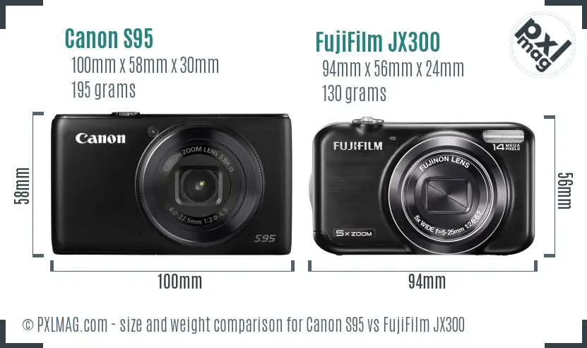 Canon S95 vs FujiFilm JX300 size comparison