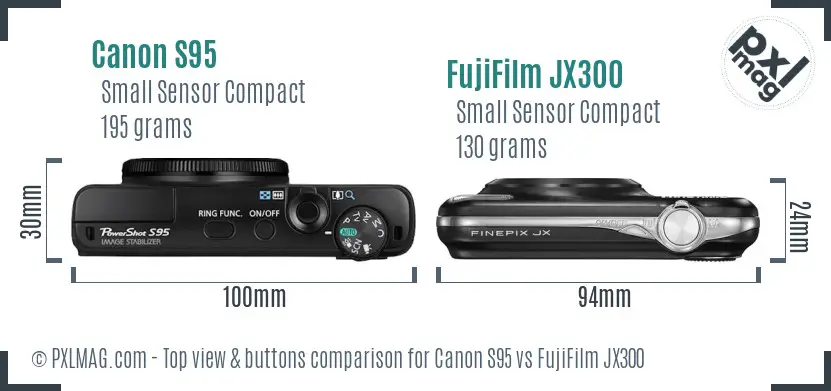 Canon S95 vs FujiFilm JX300 top view buttons comparison