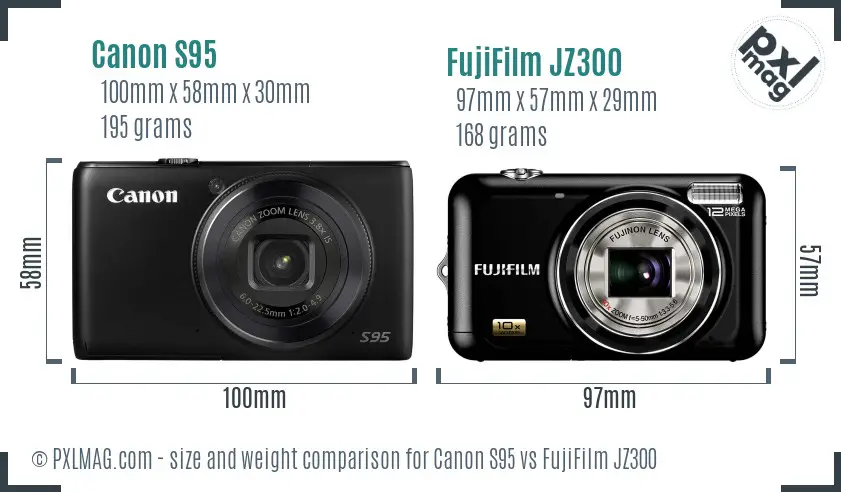 Canon S95 vs FujiFilm JZ300 size comparison