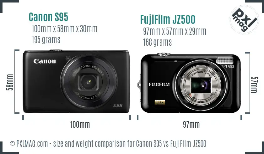 Canon S95 vs FujiFilm JZ500 size comparison