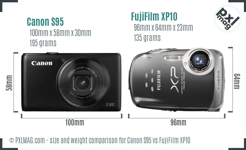 Canon S95 vs FujiFilm XP10 size comparison