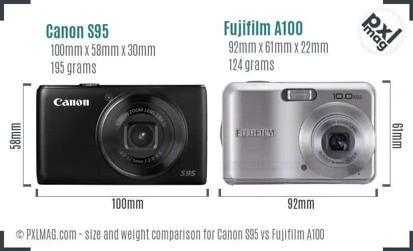 Canon S95 vs Fujifilm A100 size comparison