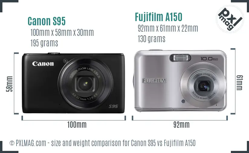 Canon S95 vs Fujifilm A150 size comparison Canon S95 vs Fujifilm A150 size comparison