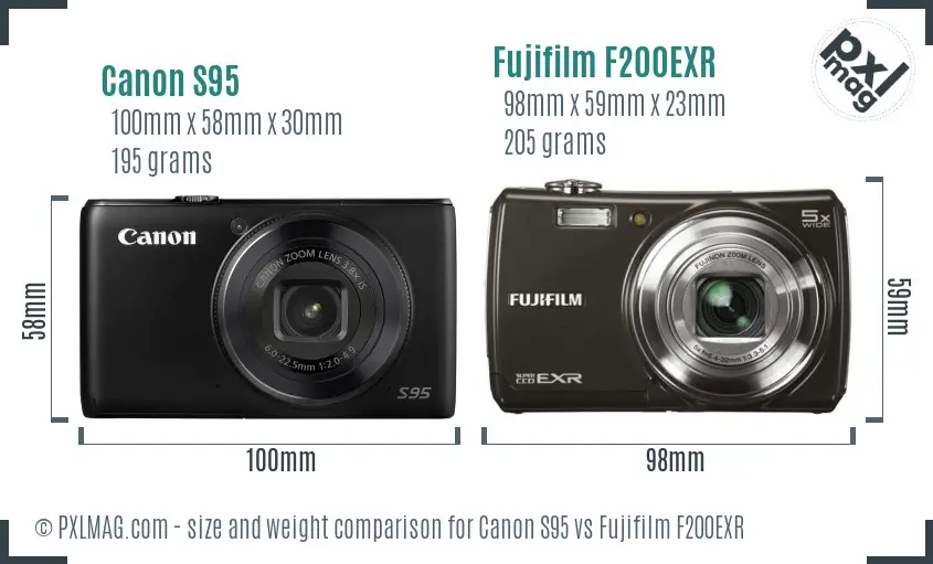 Canon S95 vs Fujifilm F200EXR size comparison
