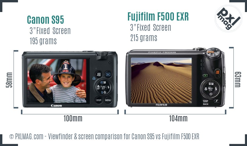 Canon S95 vs Fujifilm F500 EXR Screen and Viewfinder comparison