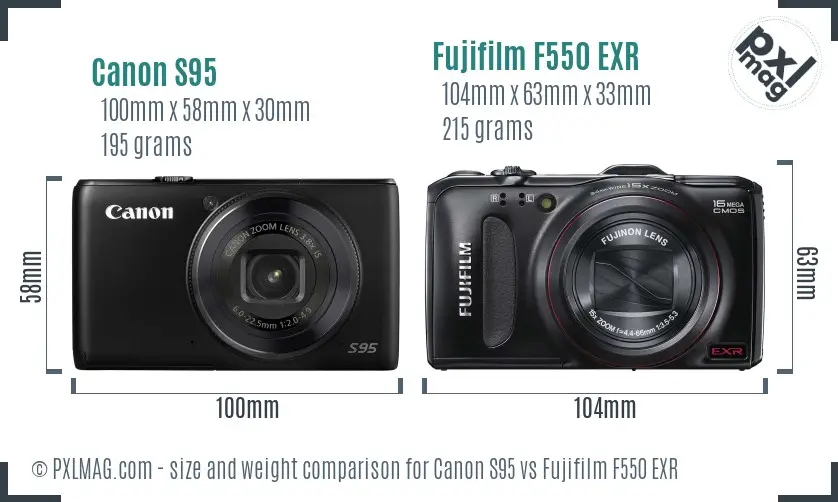 Canon S95 vs Fujifilm F550 EXR size comparison