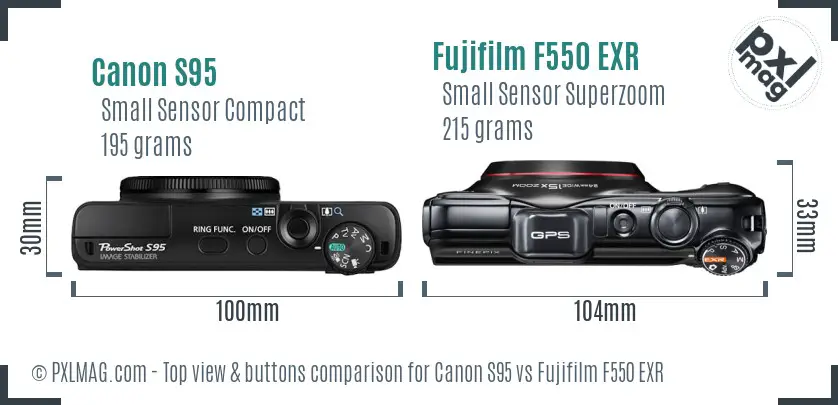 Canon S95 vs Fujifilm F550 EXR top view buttons comparison