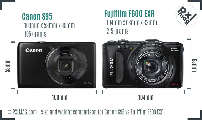 Canon S95 vs Fujifilm F600 EXR size comparison