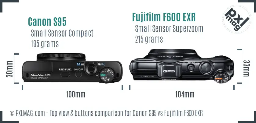 Canon S95 vs Fujifilm F600 EXR top view buttons comparison