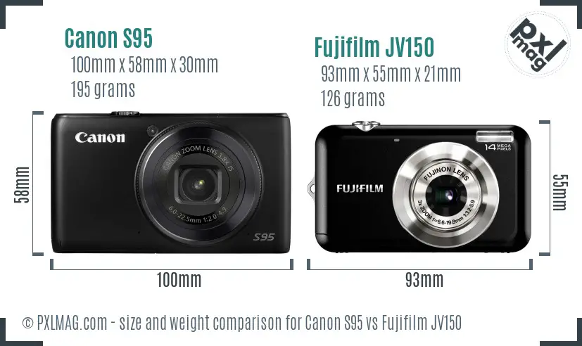 Canon S95 vs Fujifilm JV150 size comparison