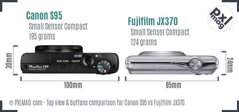 Canon S95 vs Fujifilm JX370 top view buttons comparison