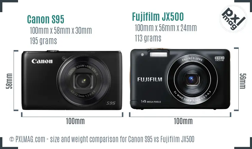 Canon S95 vs Fujifilm JX500 size comparison Canon S95 vs Fujifilm JX500 size comparison