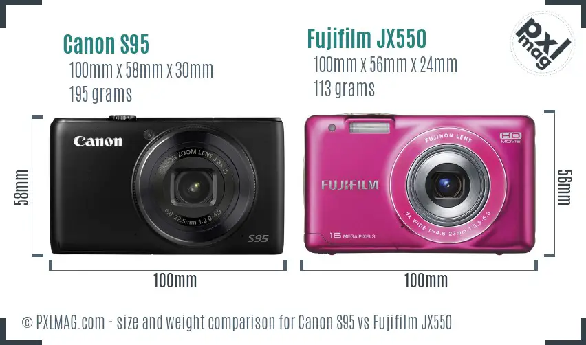 Canon S95 vs Fujifilm JX550 size comparison Canon S95 vs Fujifilm JX550 size comparison