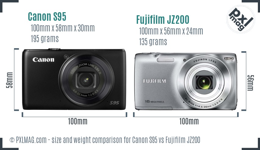 Canon S95 vs Fujifilm JZ200 size comparison Canon S95 vs Fujifilm JZ200 size comparison