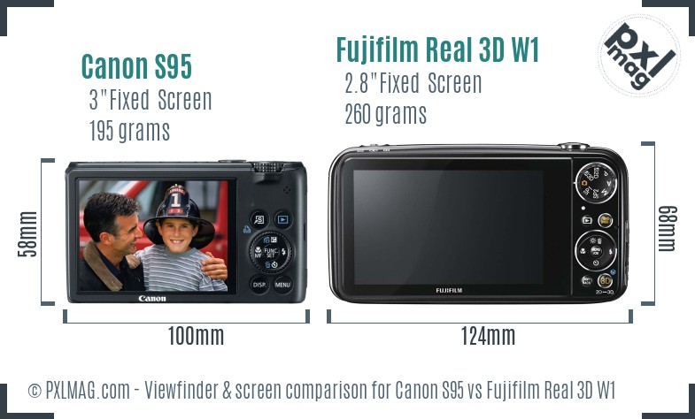 Canon S95 vs Fujifilm Real 3D W1 Screen and Viewfinder comparison