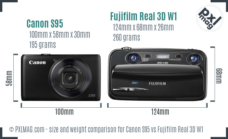 Canon S95 vs Fujifilm Real 3D W1 size comparison