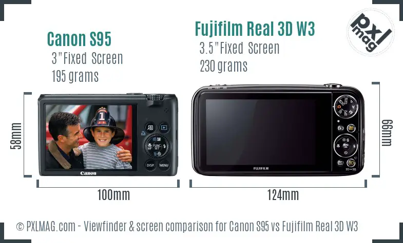 Canon S95 vs Fujifilm Real 3D W3 Screen and Viewfinder comparison