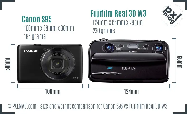 Canon S95 vs Fujifilm Real 3D W3 size comparison