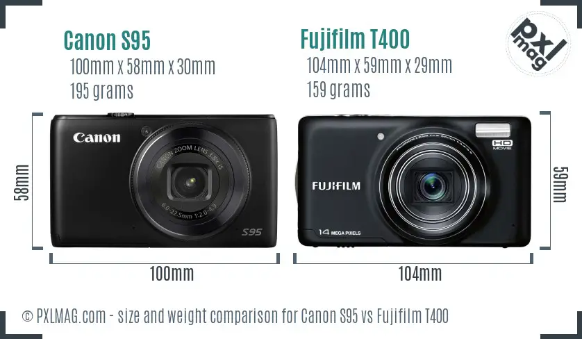 Canon S95 vs Fujifilm T400 size comparison