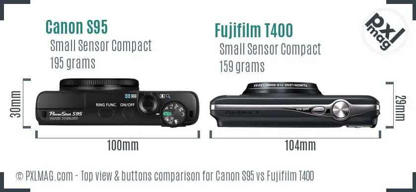 Canon S95 vs Fujifilm T400 top view buttons comparison