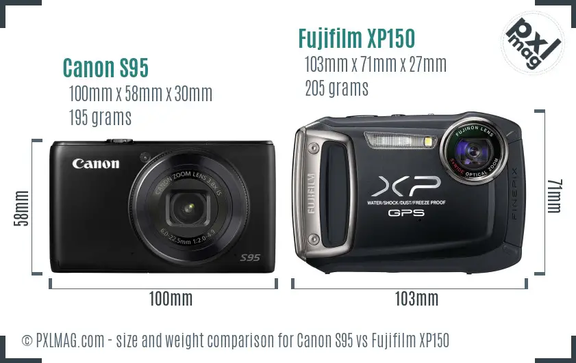 Canon S95 vs Fujifilm XP150 size comparison