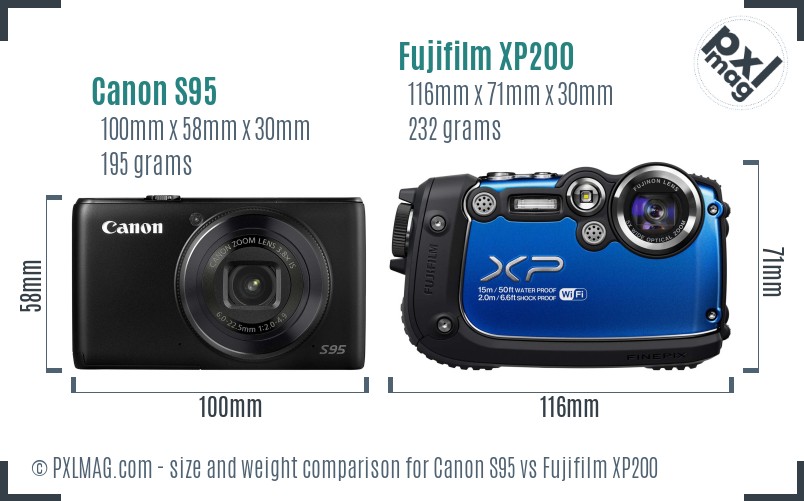 Canon S95 vs Fujifilm XP200 size comparison
