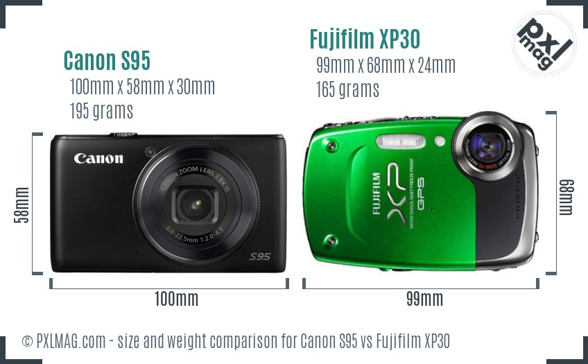 Canon S95 vs Fujifilm XP30 size comparison