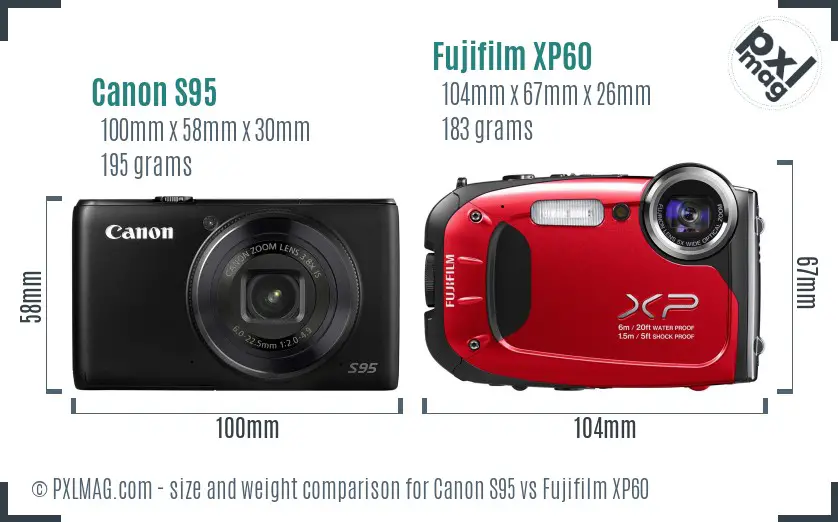 Canon S95 vs Fujifilm XP60 size comparison Canon S95 vs Fujifilm XP60 size comparison