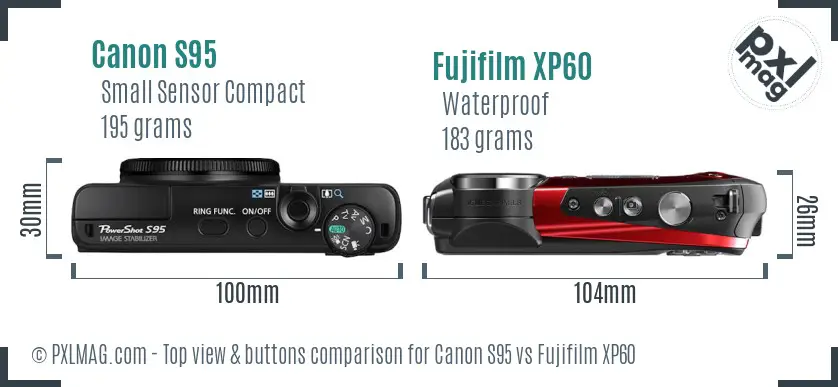 Canon S95 vs Fujifilm XP60 top view buttons comparison