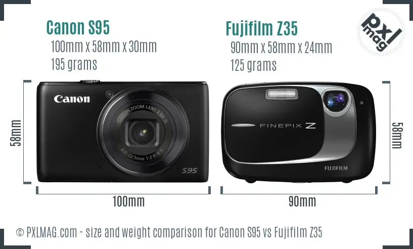 Canon S95 vs Fujifilm Z35 size comparison