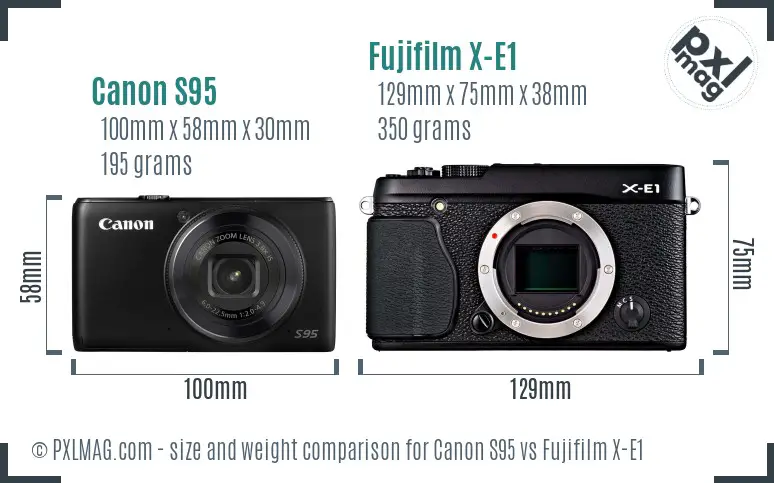 Canon S95 vs Fujifilm X-E1 size comparison Canon S95 vs Fujifilm X-E1 size comparison