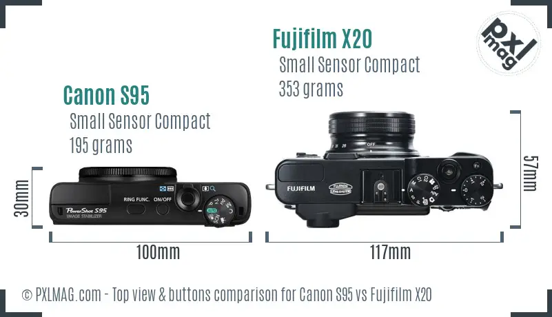 Canon S95 vs Fujifilm X20 top view buttons comparison