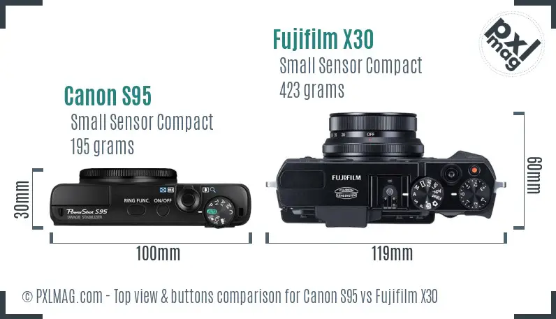 Canon S95 vs Fujifilm X30 top view buttons comparison
