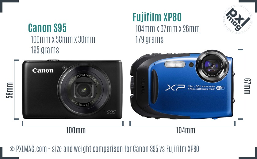 Canon S95 vs Fujifilm XP80 size comparison Canon S95 vs Fujifilm XP80 size comparison